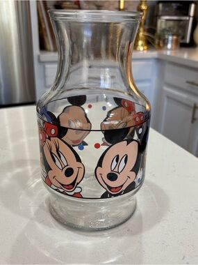 Vintage Walt Disney Co. Glass Juice Carafe  and 2 Mugs